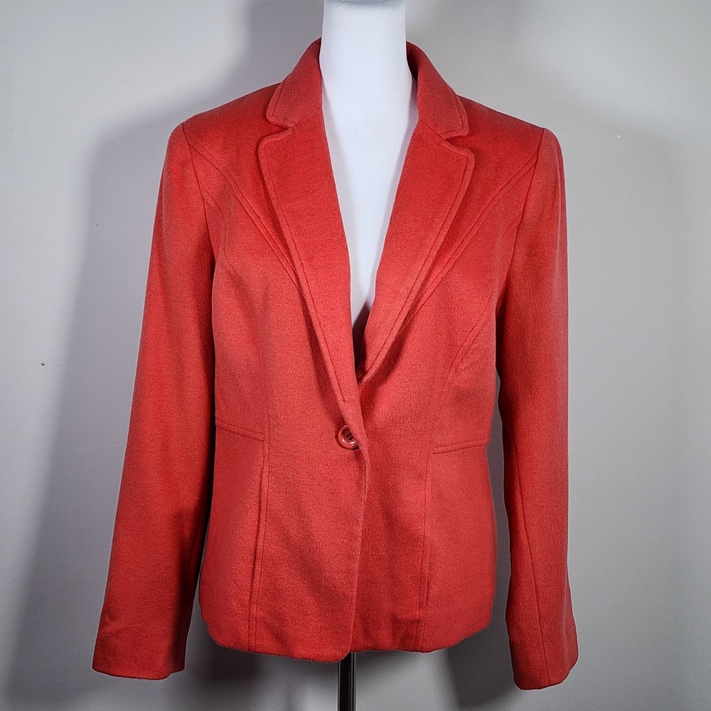 Louben Wool Cashmere Blazer Womens 10 Red Orange Preppy Loud Luxury Office Work